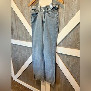 B8.10 High-Waisted Baggy Straight Cut-Out Jeans Split Raw Hem •Rise 11